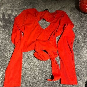 Red open back cropped top